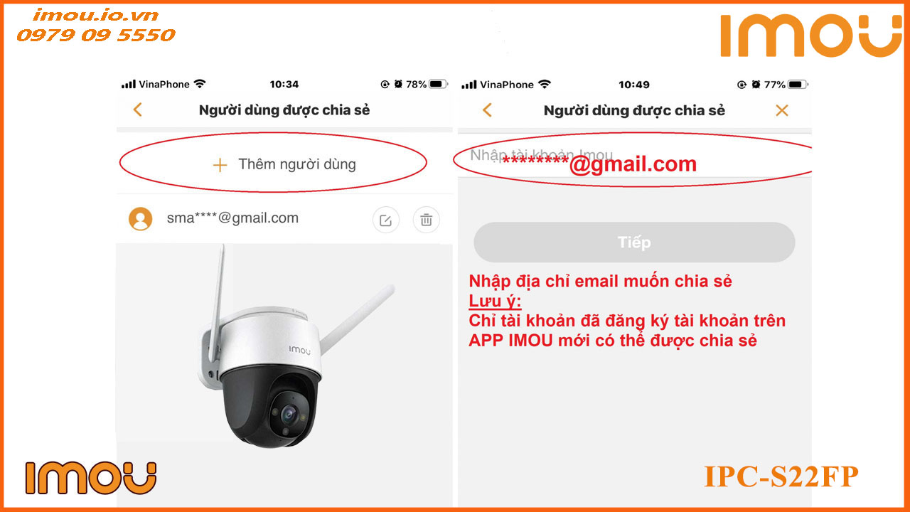 Cách chia sẻ camera Imou IPC-S22FP cho điện thoại khác