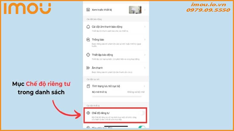 Thiết lập chế độ riêng tư cho chuông cửa Imou DB61i